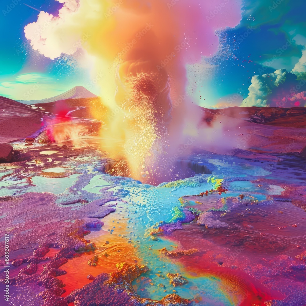 Creative colorful landscape of a highenergy geyser field, bubbling with life in synthwave color, sharpen landscape Creative colorful landscape of a highenergy geyser field, bubbling with life in synthwave color, sharpen landscape