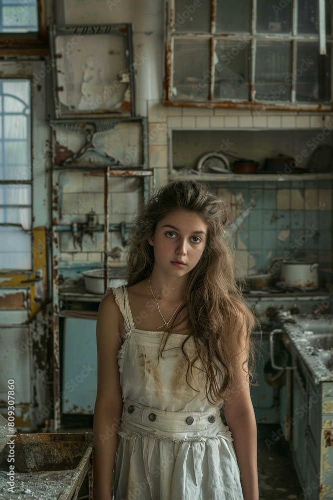Woman in White Dress Standing in Kitchen Woman in White Dress Standing in Kitchen