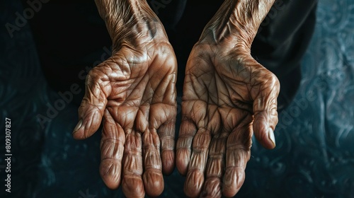 Wallpaper Mural close-up wrinkled hands of an old woman asking for alms on a black background Torontodigital.ca