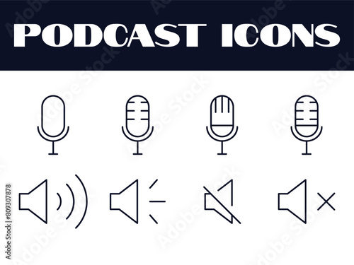 Mic and Speaker icons .podcast icons set vector. podcast music vector audio music icons.