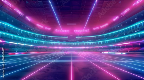 Futuristic color neon of a major sports event brings energy and vibrancy to the arena, portrayed in retro color styles, shaped as a kawaii template sharpen with copy space