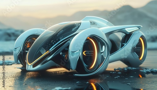 Futuristic concept of transport vehicles powered by clean energy, designed in minimal styles and sharpen cinematic look