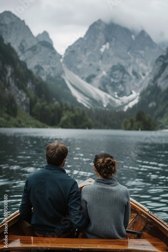 Couple Sitting in Boat on Lake