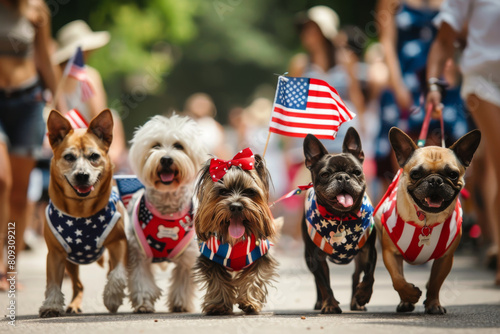 Wallpaper Mural Group of Small Dogs Walking Down a Street. Generative AI Torontodigital.ca
