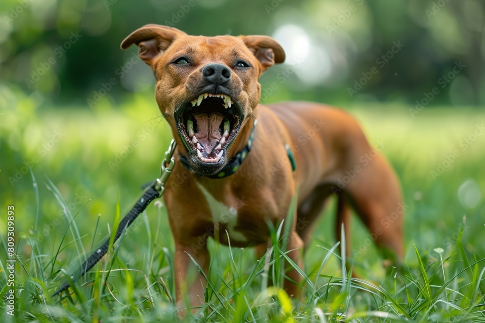 Aggressive dog in the park without a leash Aggressive dog in the park without a leash