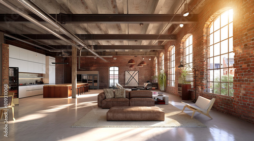 Modern living room in a condo or loft with modern trendy furniture.