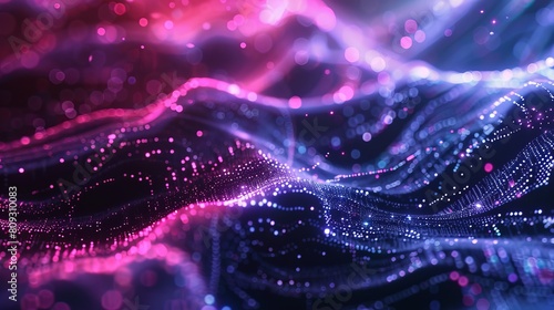 Abstract background with flowing particles. 3d abstract sci-fi user interface concept with gradient dots and lines. Digital cyberspace, high tech, technology concept