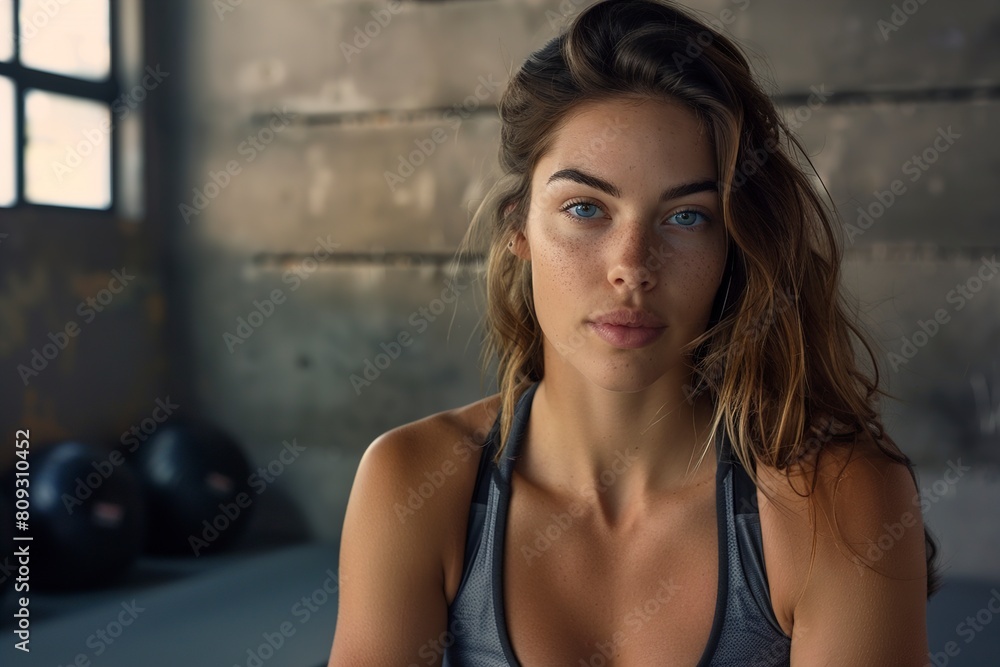 Naklejka premium Confident young woman wearing a sporty tank top