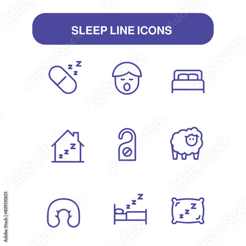 set of sleep line icon , sleeping vector icon