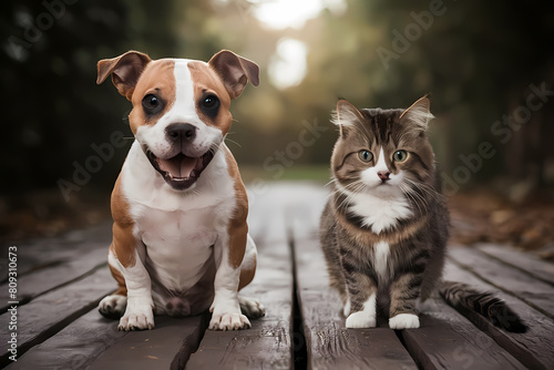 Cat and dog together photo
