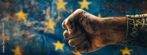 Fist in front of European flag
