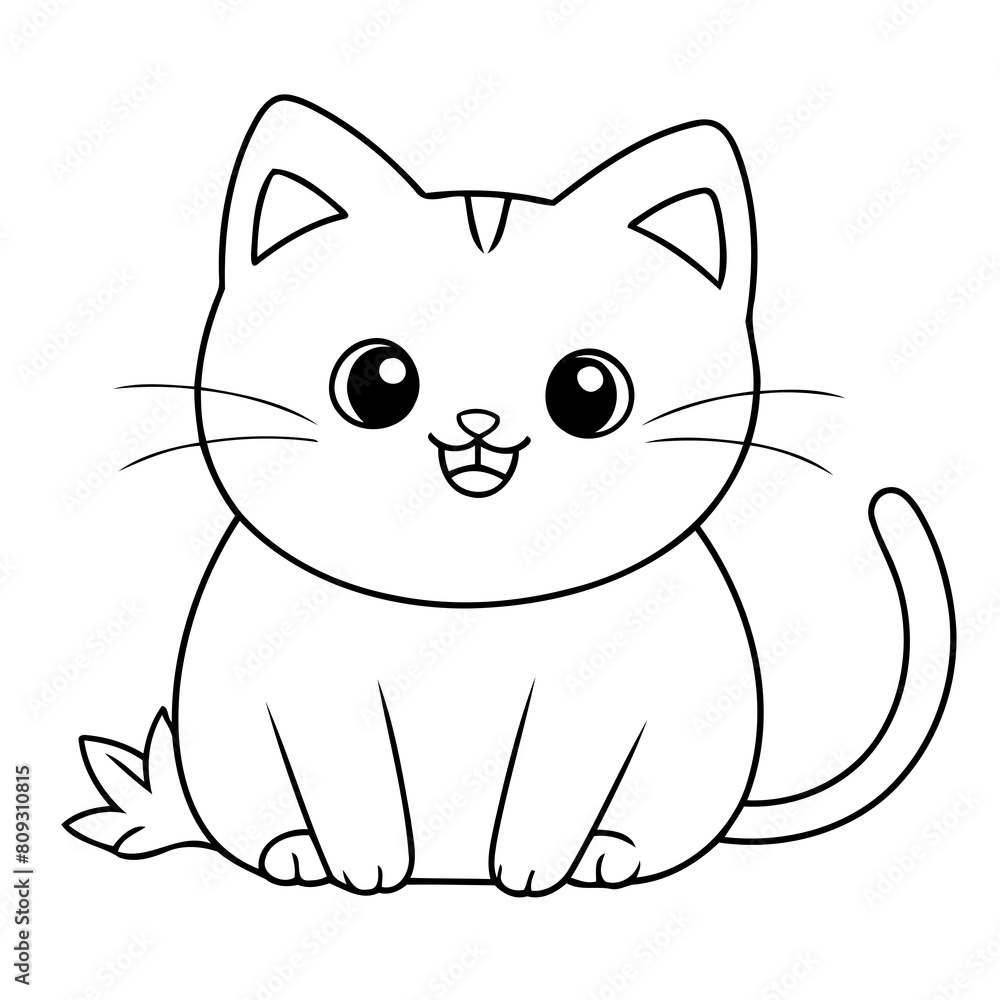 Fototapeta premium Vector illustration of a cute Cat doodle for toddlers worksheet