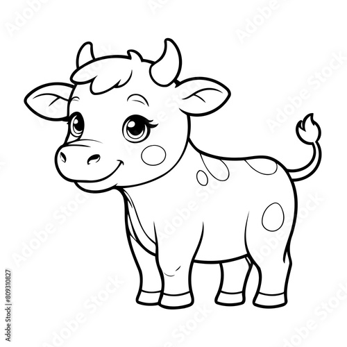 Vector illustration of a cute Cow doodle for toddlers worksheet