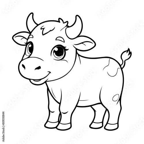 Simple vector illustration of Cow drawing for kids colouring activity