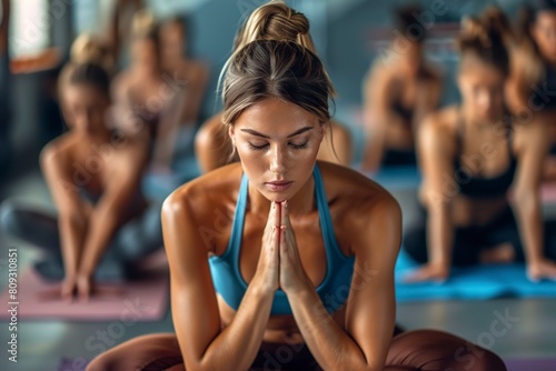 Fit young woman doing stretches during an all female
