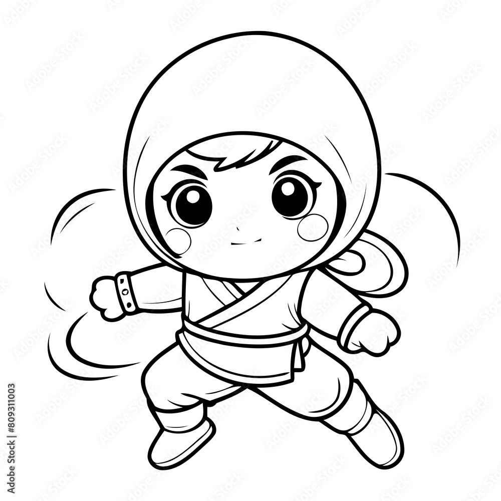 Cute vector illustration Ninja hand drawn for kids page Cute vector illustration Ninja hand drawn for kids page