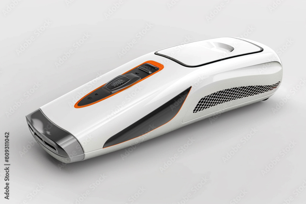A compact and lightweight electric heater cleaner with a cordless design and a rechargeable battery isolated on a solid white background. A compact and lightweight electric heater cleaner with a cordless design and a rechargeable battery isolated on a solid white background.