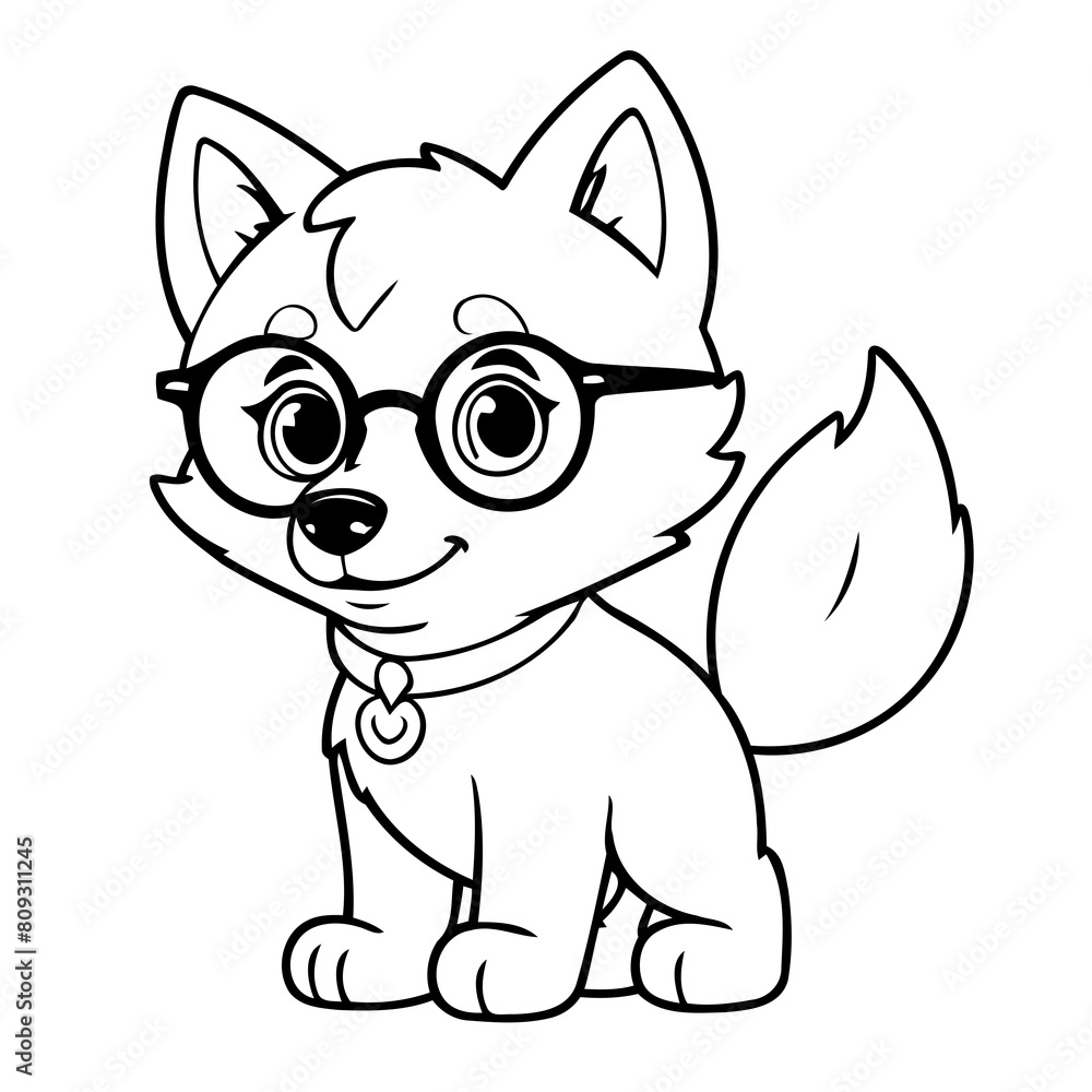 Obraz premium Vector illustration of a cute Wolf doodle for kids coloring worksheet