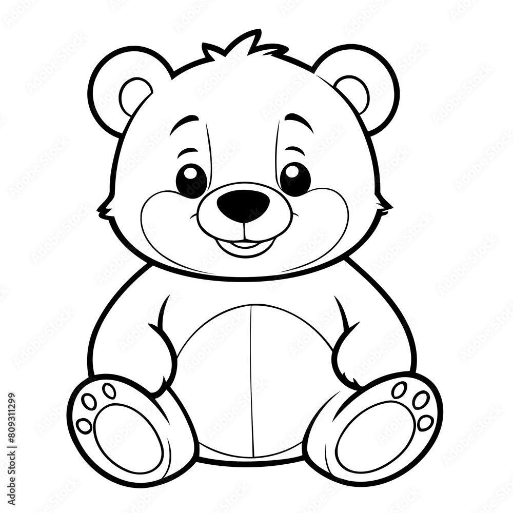 Obraz premium Simple vector illustration of Bear outline for colouring page