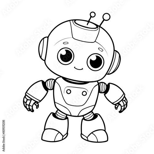 Simple vector illustration of Robot colouring page for kids