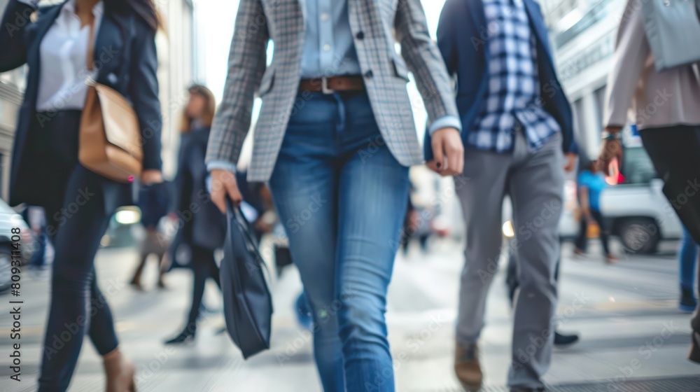 Blurry image of several individuals crossing a busy city street, focusing on their lower bodies Blurry image of several individuals crossing a busy city street, focusing on their lower bodies