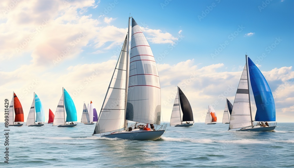 Obraz premium Luxury yachts at Sailing regatta. Sailing in the wind through the waves at the Sea.
