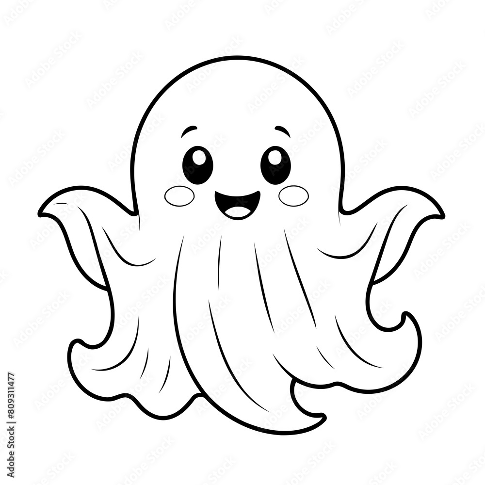 Vector illustration of a cute Ghost drawing for kids page Vector illustration of a cute Ghost drawing for kids page