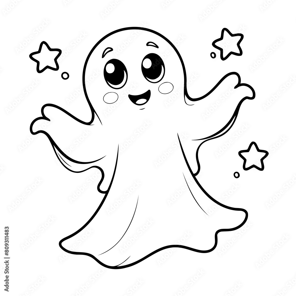 Simple vector illustration of Ghost drawing for kids page Simple vector illustration of Ghost drawing for kids page