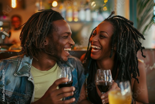 Loving young African American couple laughing together