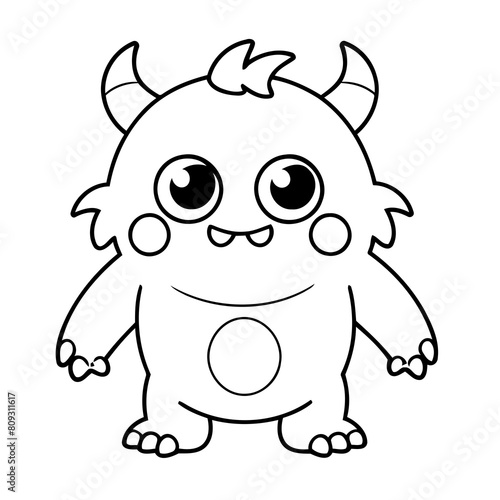 Vector illustration of a cute Monster drawing colouring activity