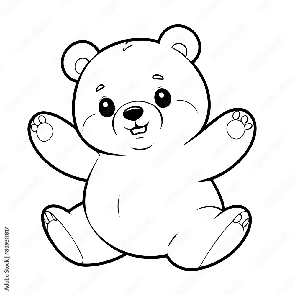 Fototapeta premium Simple vector illustration of Bear drawing for toddlers colouring page