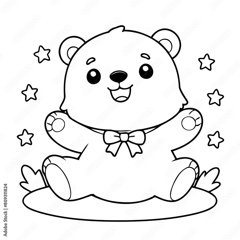 Simple vector illustration of Bear drawing colouring activity Simple vector illustration of Bear drawing colouring activity