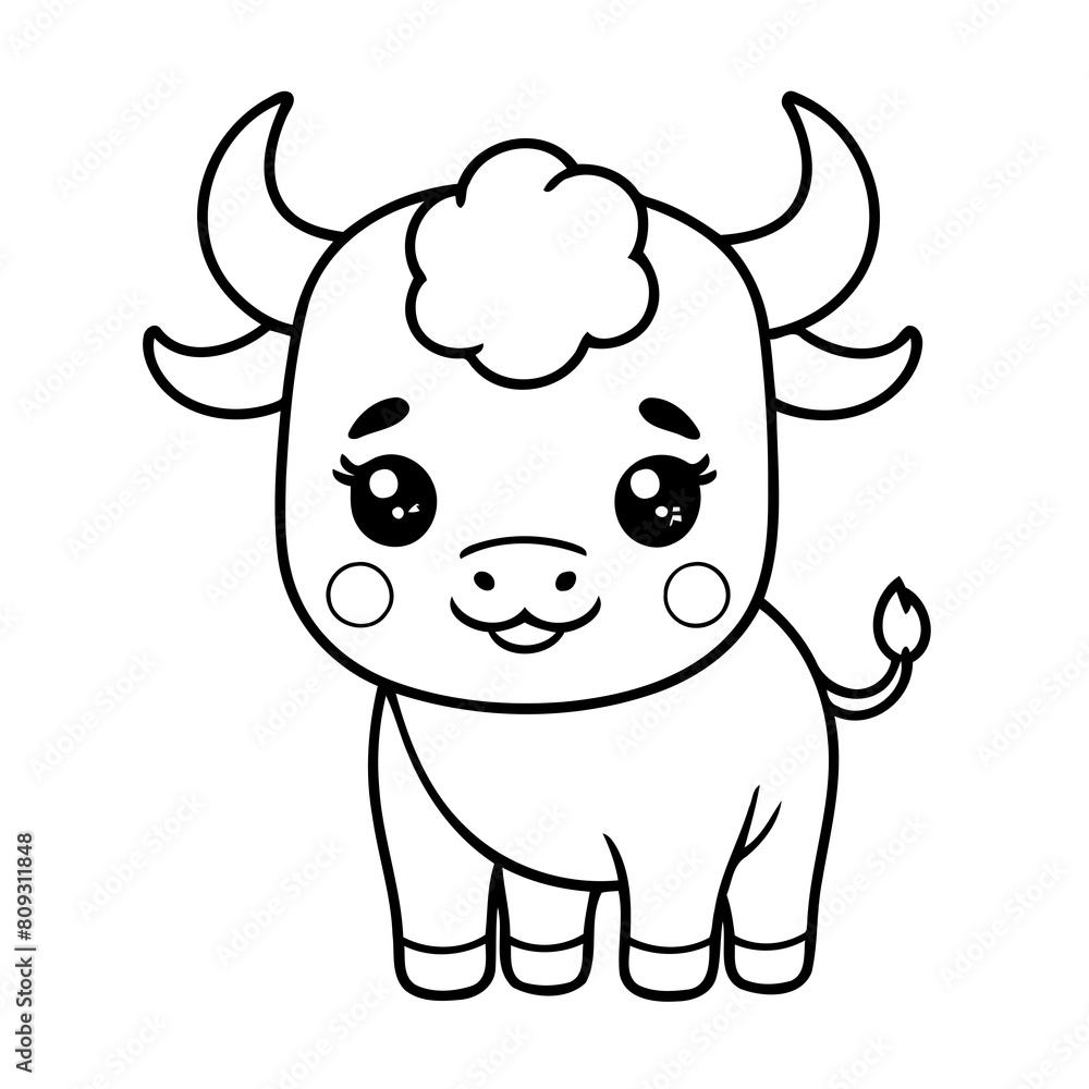Vector illustration of a cute bull drawing for toddlers coloring activity Vector illustration of a cute bull drawing for toddlers coloring activity