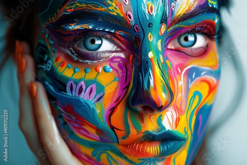 Portrait of the bright beautiful girl with art color