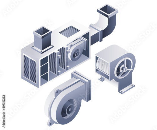Part HVAC blower system infographic 3d illustration flat isometric
