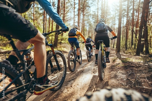 Obraz na płótnie group of mountain bikers riding together w salonie