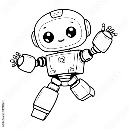 Cute vector illustration robot for kids colouring page