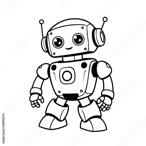 Simple vector illustration of robot drawing for children page