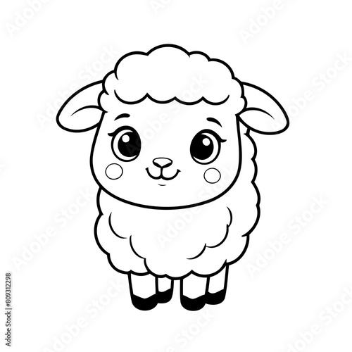 Simple vector illustration of Sheep drawing for kids colouring activity