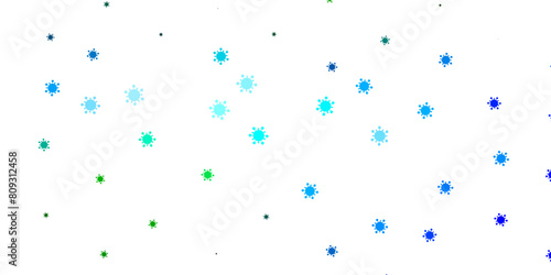 Light blue, green vector background with covid-19 symbols.