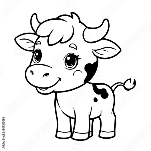 Vector illustration of a cute Cow doodle for toddlers coloring activity