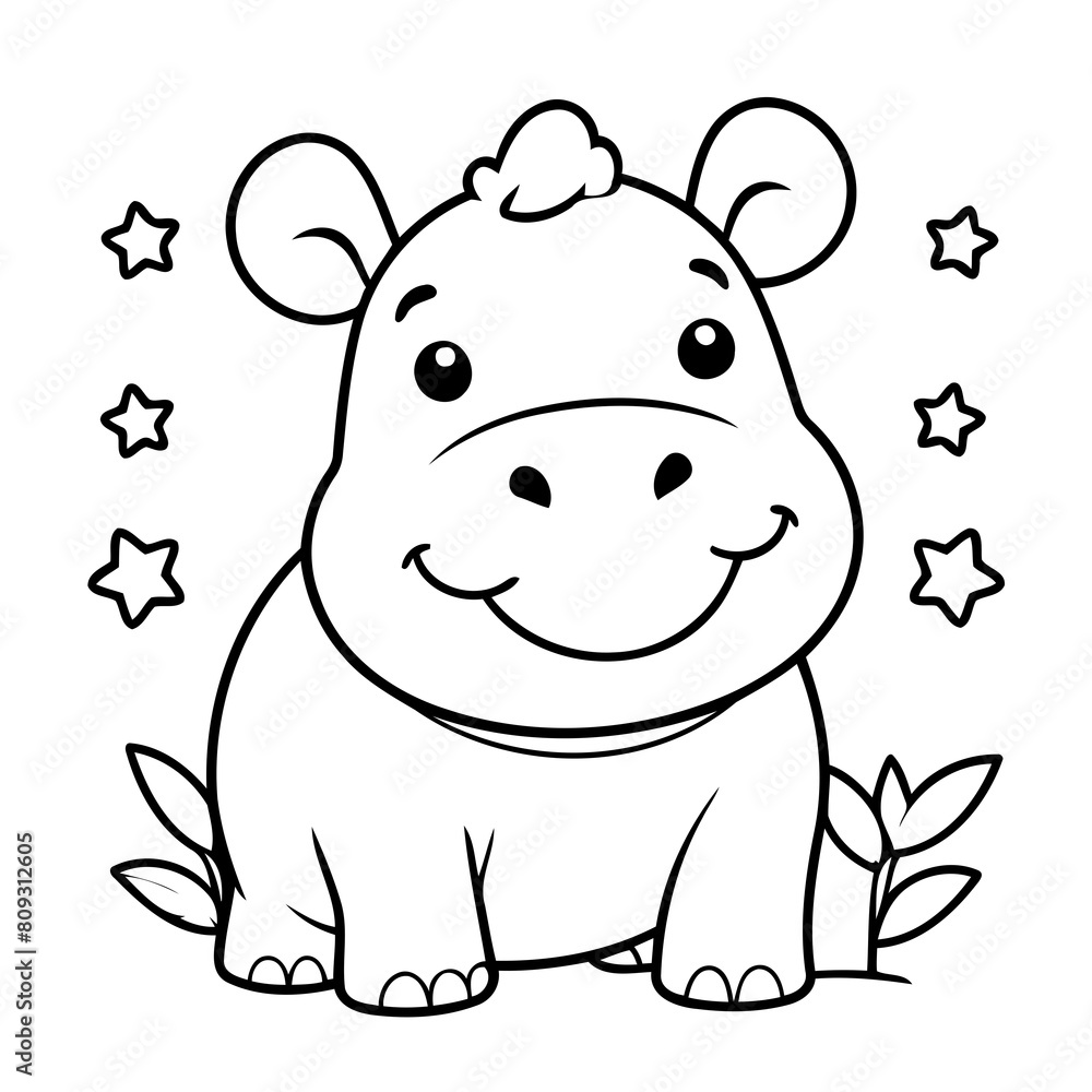Cute vector illustration Hippo for toddlers colouring page