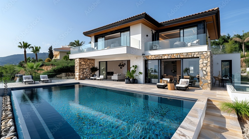 Tranquility redefined at this contemporary villa featuring a sleek swimming pool, creating a serene escape from the hustle and bustle of everyday life.