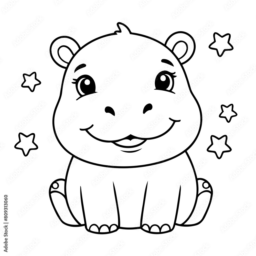 Fototapeta premium Vector illustration of a cute Hippo drawing for kids page