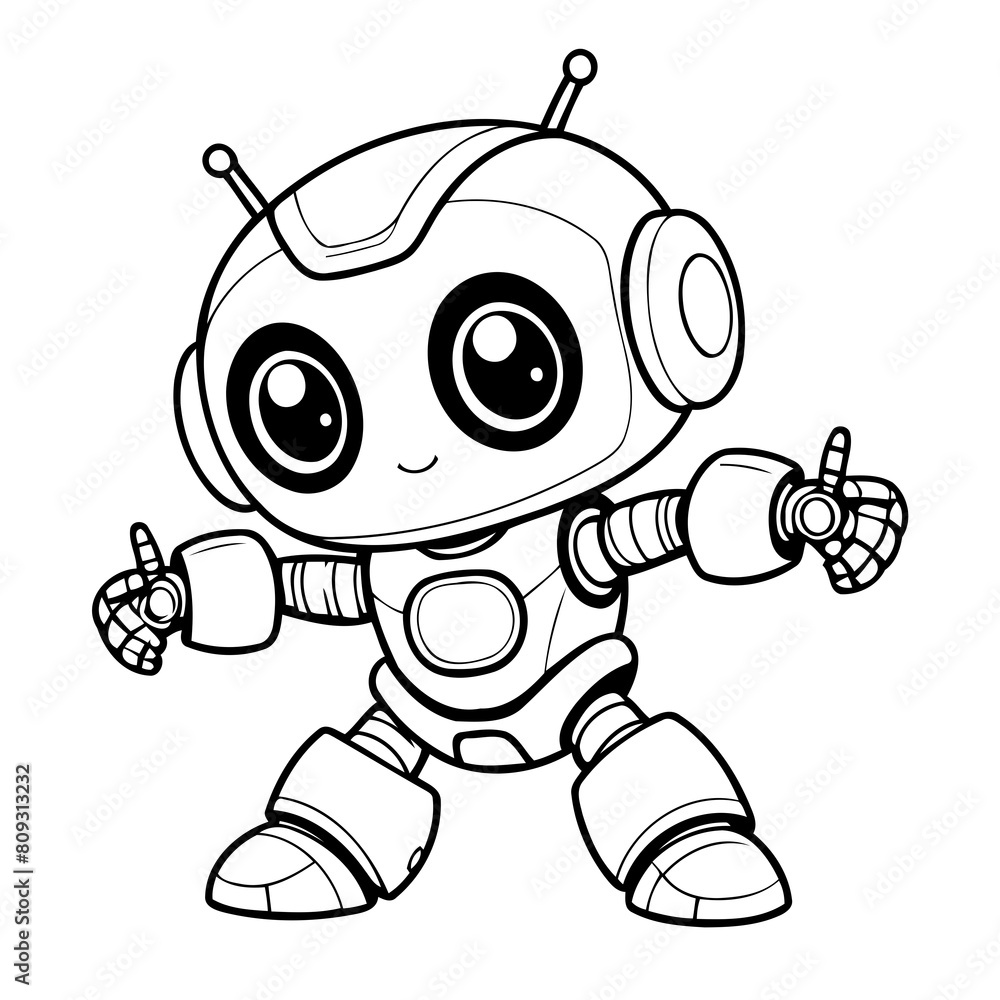 Vector illustration of a cute Robot doodle colouring activity for kids Vector illustration of a cute Robot doodle colouring activity for kids