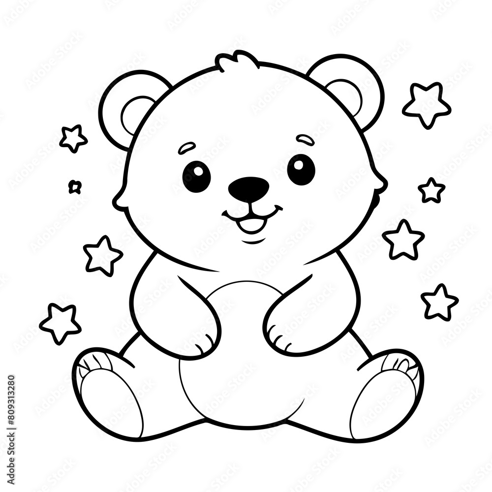 Obraz premium Vector illustration of a cute Bear drawing for colouring page