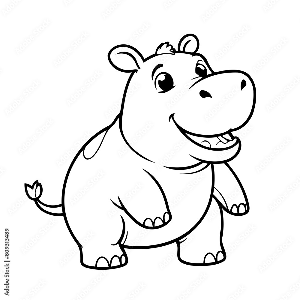 Cute vector illustration Hippo drawing for kids page Cute vector illustration Hippo drawing for kids page