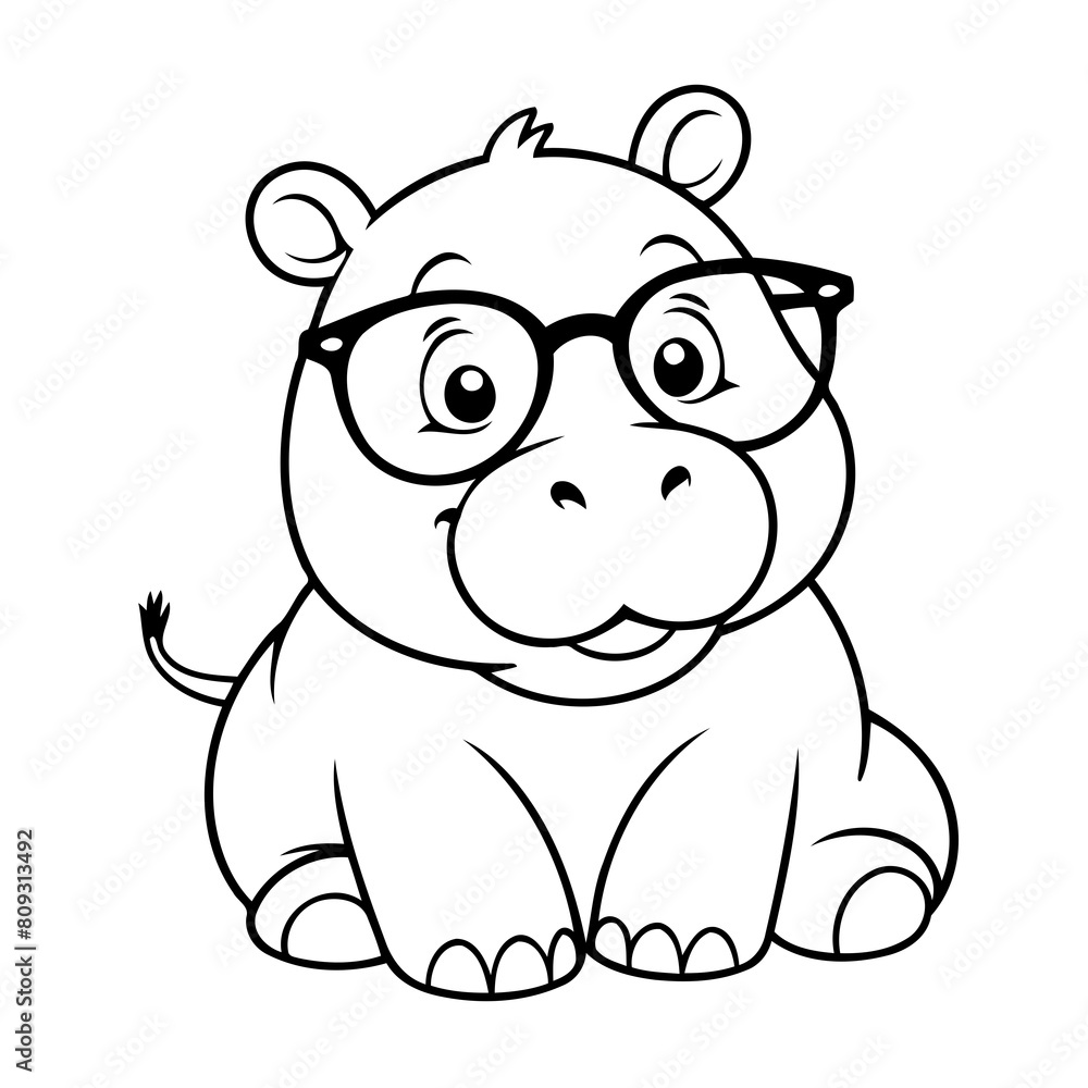 Simple vector illustration of hippo drawing for kids page Simple vector illustration of hippo drawing for kids page
