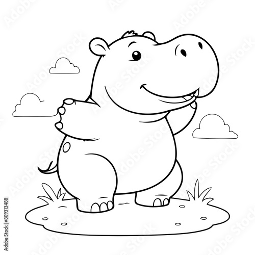 Simple vector illustration of Hippo drawing for toddlers coloring activity