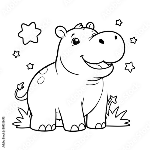 Simple vector illustration of Hippo doodle for toddlers worksheet